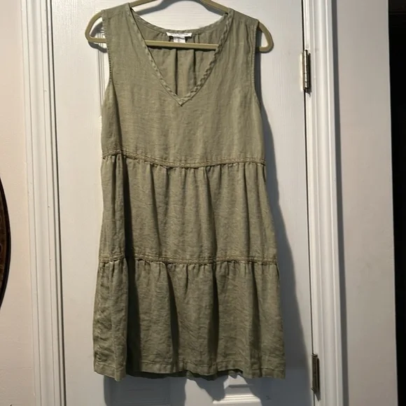 👗Lucky Brand Linen Sleeveless V Neck Tiered Midi Dress - Picture 9 of 10